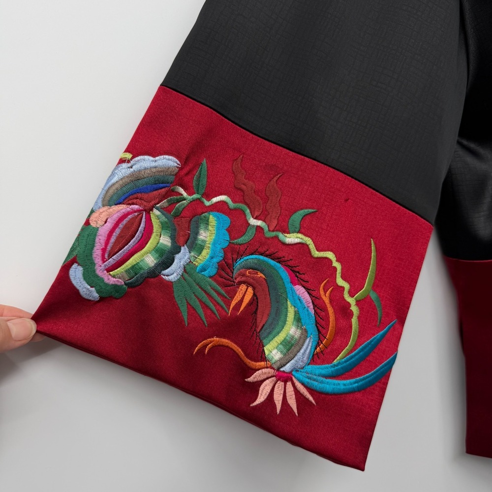 Embroidered Oriental Embroidered Jacket Womens Large 3/4 Sleeve Satin Dragon - Picture 7 of 12